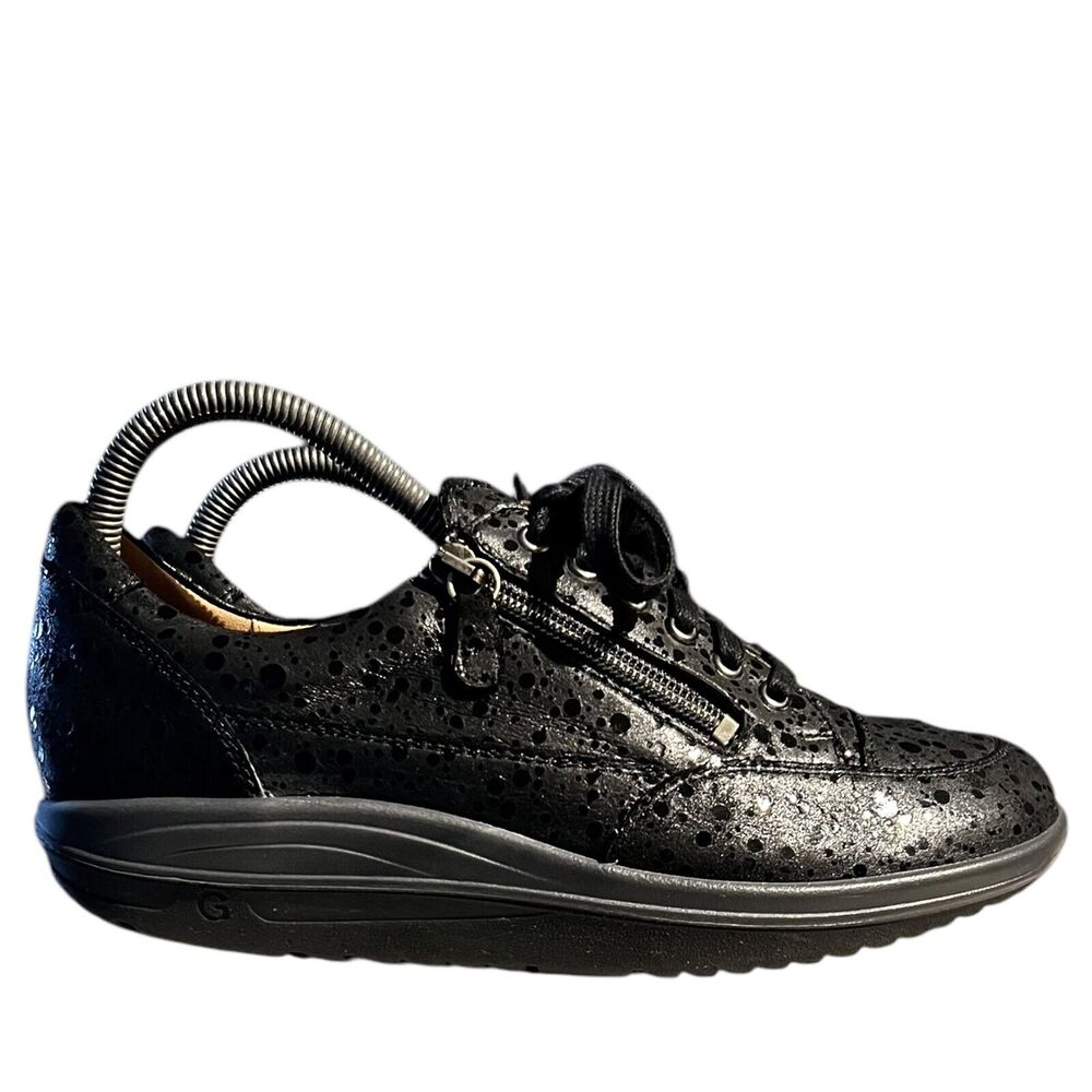 Ganter Sensitiv Women Black Textured Leather‎ Lace Up Side Zip Sneakers Size 8